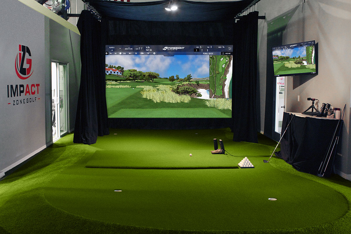 Foresight golf simulator technology with Pebble Beach on screen